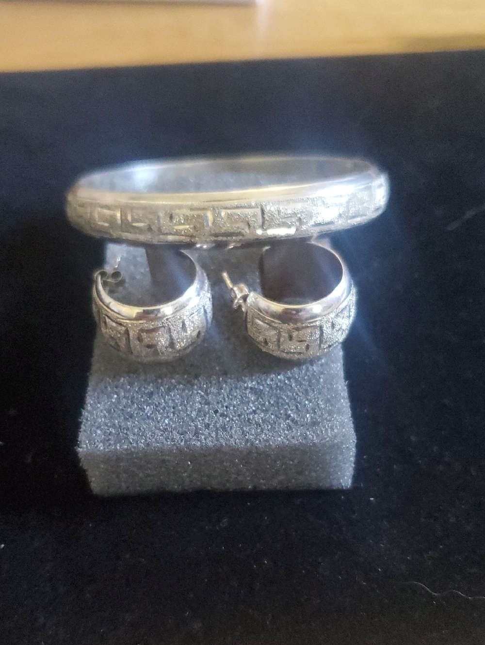 Vintage HOD Sterling Silver Hinged Bangle Bracelet 925 & Earrings Set 19.6 grms